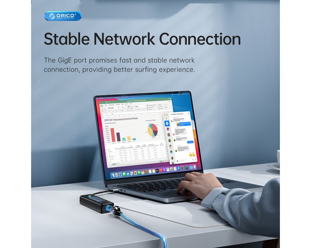 USB хъб Orico HUB USB3.0 3 port + LAN 1000M - PW... 5