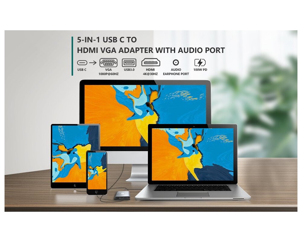 Докинг станция VCom Docking Station Type-C Power Distribution 3.0 100W - HDMI 9