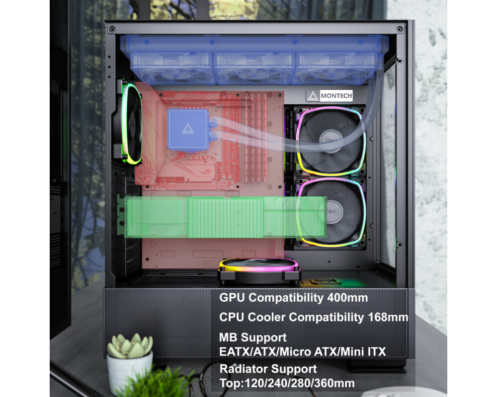 Кутия MONTECH SKY TWO ARGB, TG, Mid-Tower Черна 14