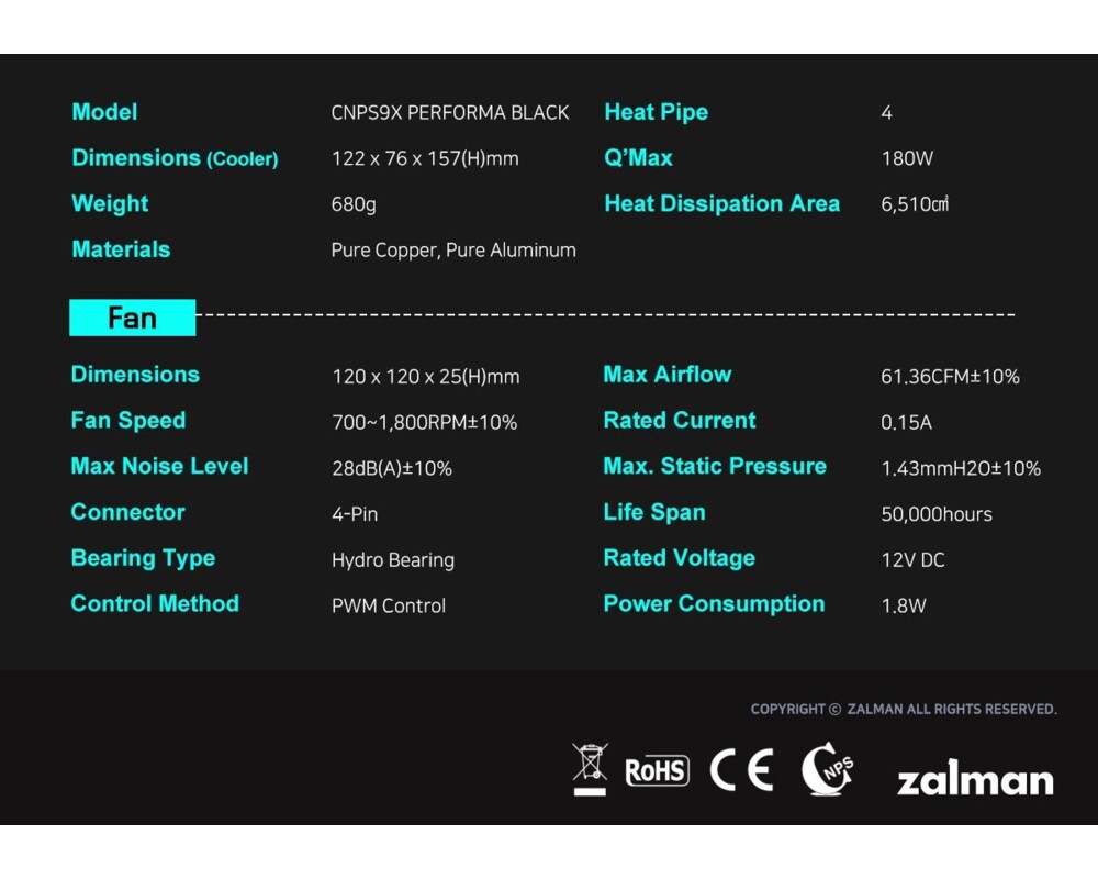 Охладител за процесор Zalman CNPS9X PERFORMA BLACK 16