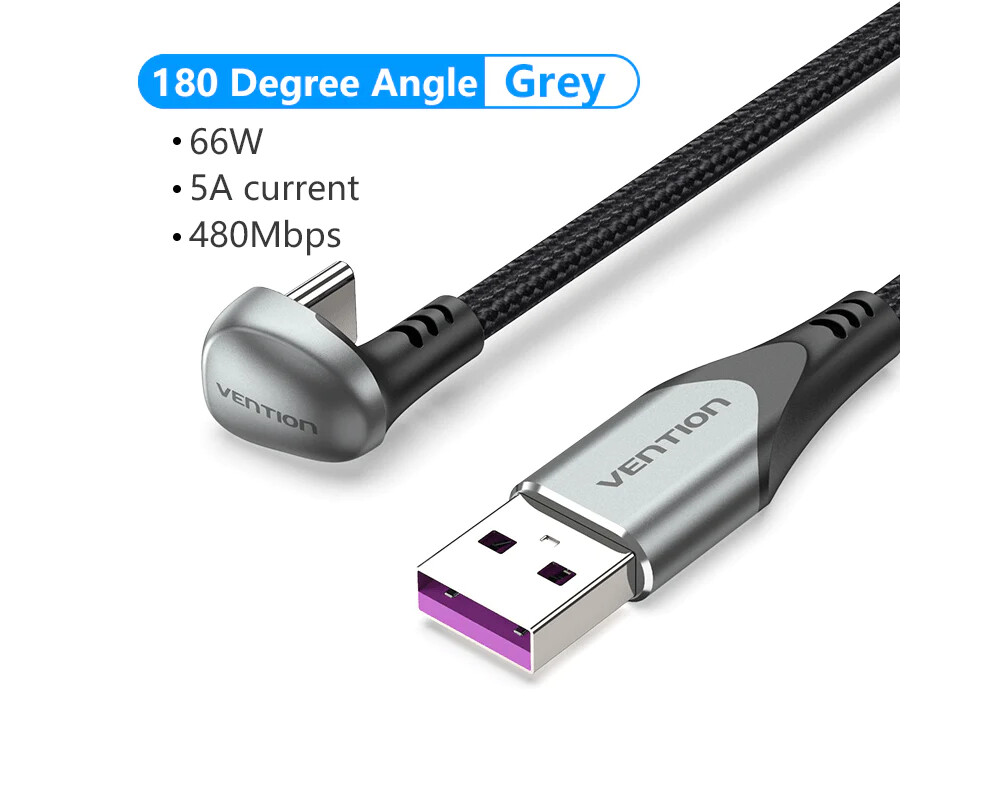 Кабел Vention Кабел USB 3.1 Type-C / USB 2.0 AM - 0.5M Black U-Shaped 2