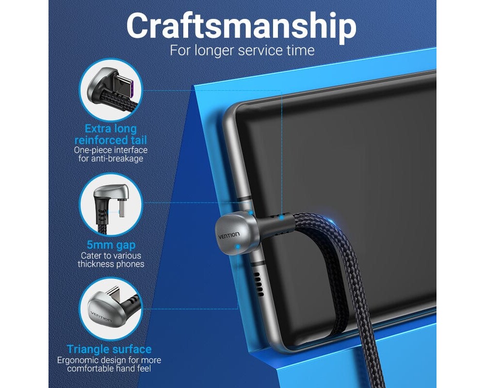 Кабел Vention Кабел USB 3.1 Type-C / USB 2.0 AM - 0.5M Black U-Shaped 4