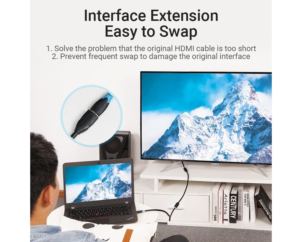Кабел Vention удължителен кабел HDMI v2.0 extension Cable Female to Female 0.5M Black 8