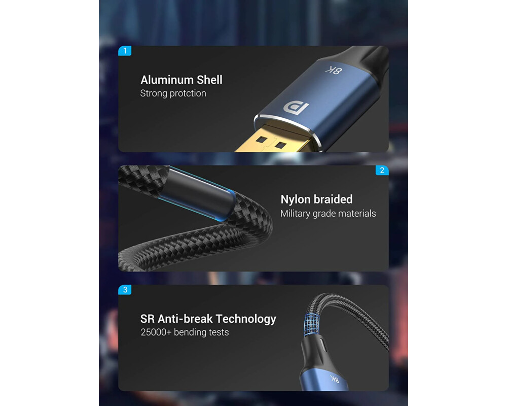 Кабел Vention кабел Display Port 1.4 DP M / M 8K 1m - Cotton Braided 7