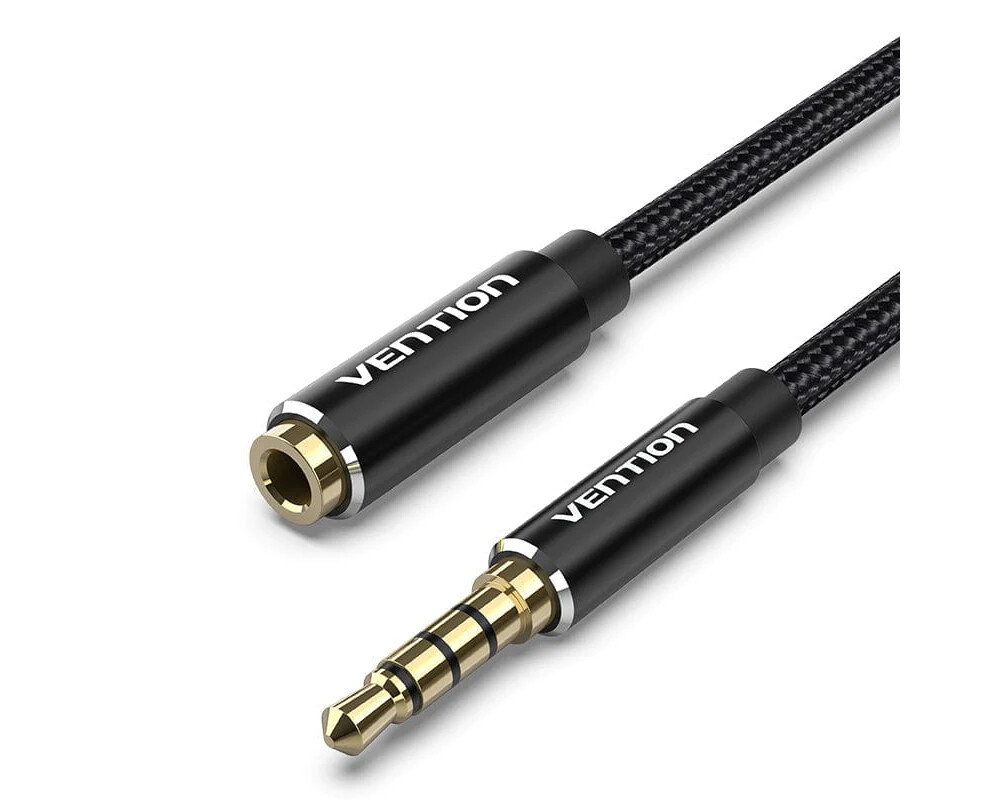 Аудио кабел Vention Аудио Кабел Cotton Braided TRRS 3.5mm Male to 3.5mm F - 1m - Gold plated 7