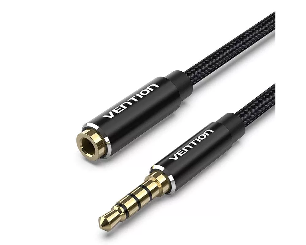 Аудио кабел Vention Аудио Кабел Cotton Braided TRRS 3.5mm Male to 3.5mm F - 1.5m - Gold plated 6