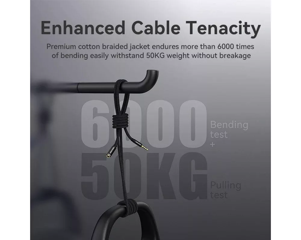 Аудио кабел Vention Аудио Кабел Cotton Braided TRRS 3.5mm Male to 3.5mm F - 1.5m - Gold plated 4