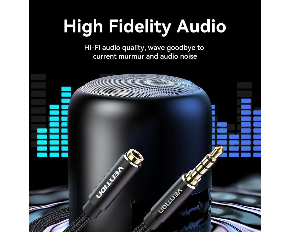 Аудио кабел Vention Аудио Кабел Cotton Braided TRRS 3.5mm Male to 3.5mm F - 0.5m - Gold plated 4