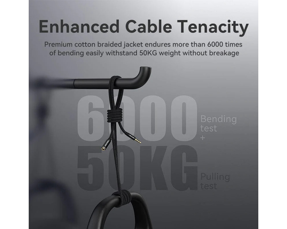 Аудио кабел Vention Аудио Кабел Cotton Braided TRRS 3.5mm Male to 3.5mm F - 0.5m - Gold plated 5