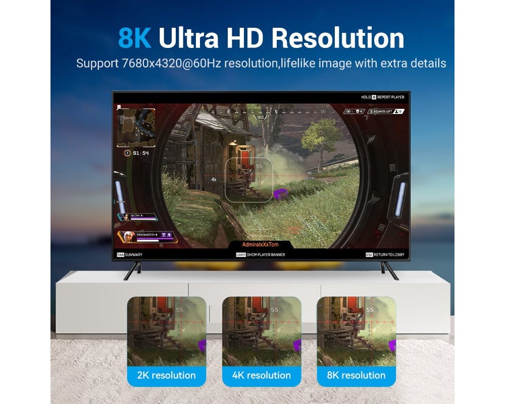 Кабел Vention кабел Display Port 1.4 DP M / M 8K 1m - Cotton Braided 6