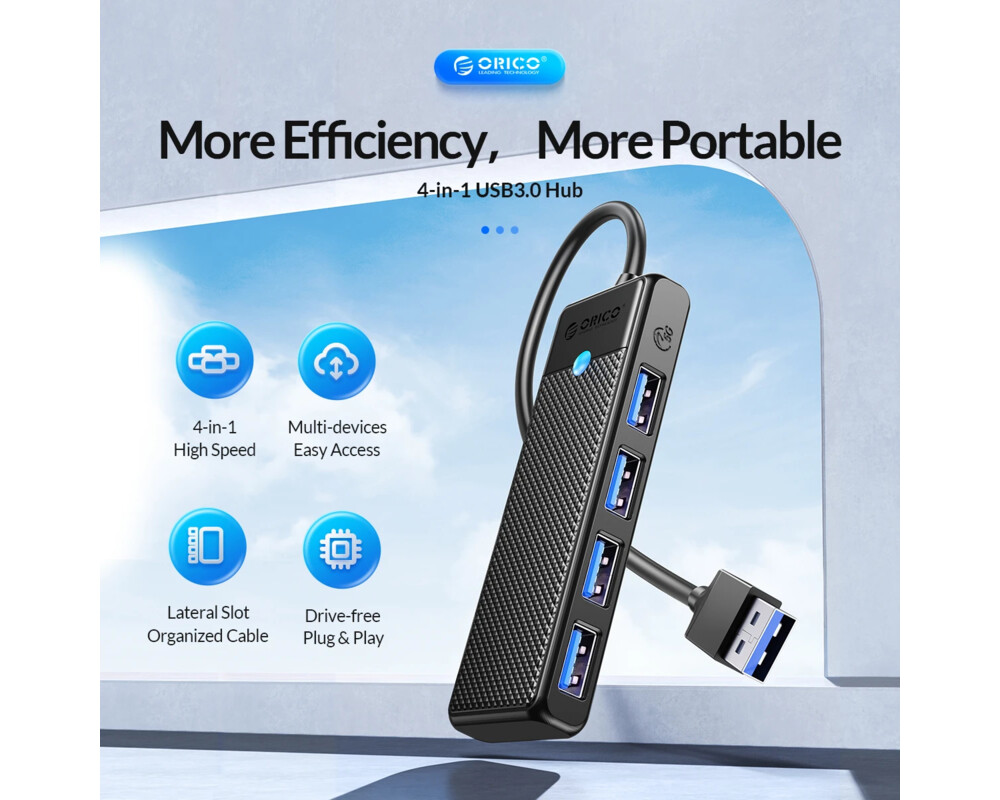 USB хъб Orico хъб HUB USB3.0 4 port Black - PAPW... 3