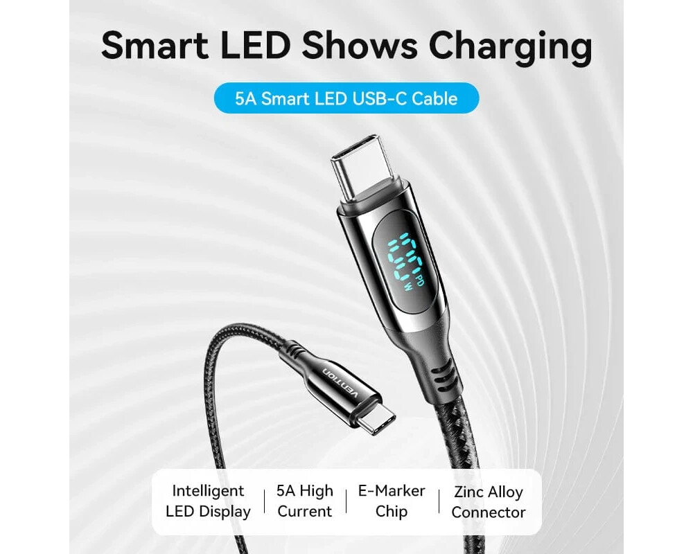 Кабел Vention кабел USB2.0 Type-C/Type-C 100W... 2