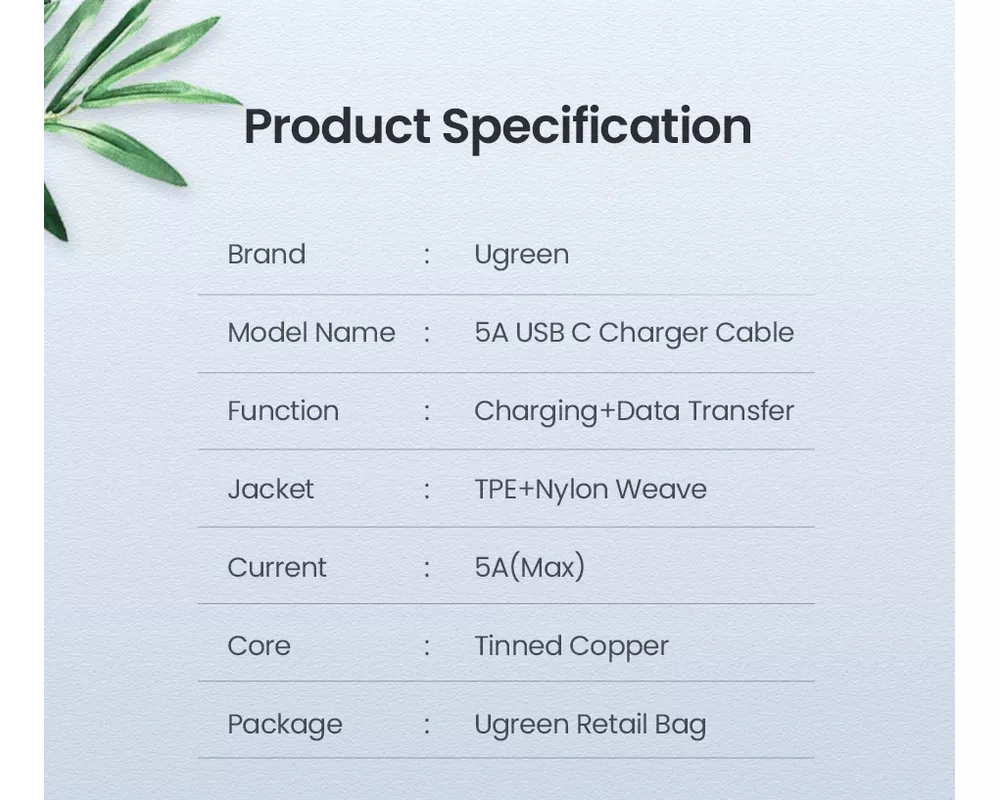 Кабел Ugreen кабел USB 2.0 Type-C M/M US316 18