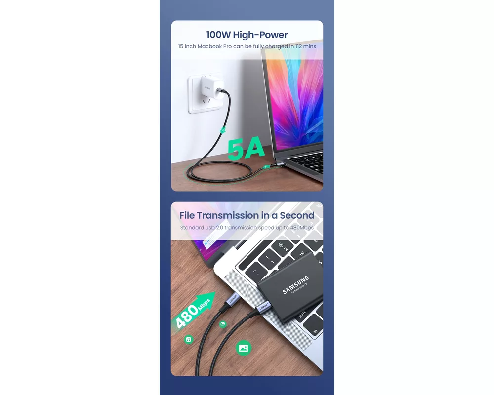 Кабел Ugreen кабел USB 2.0 Type-C M/M US316 12