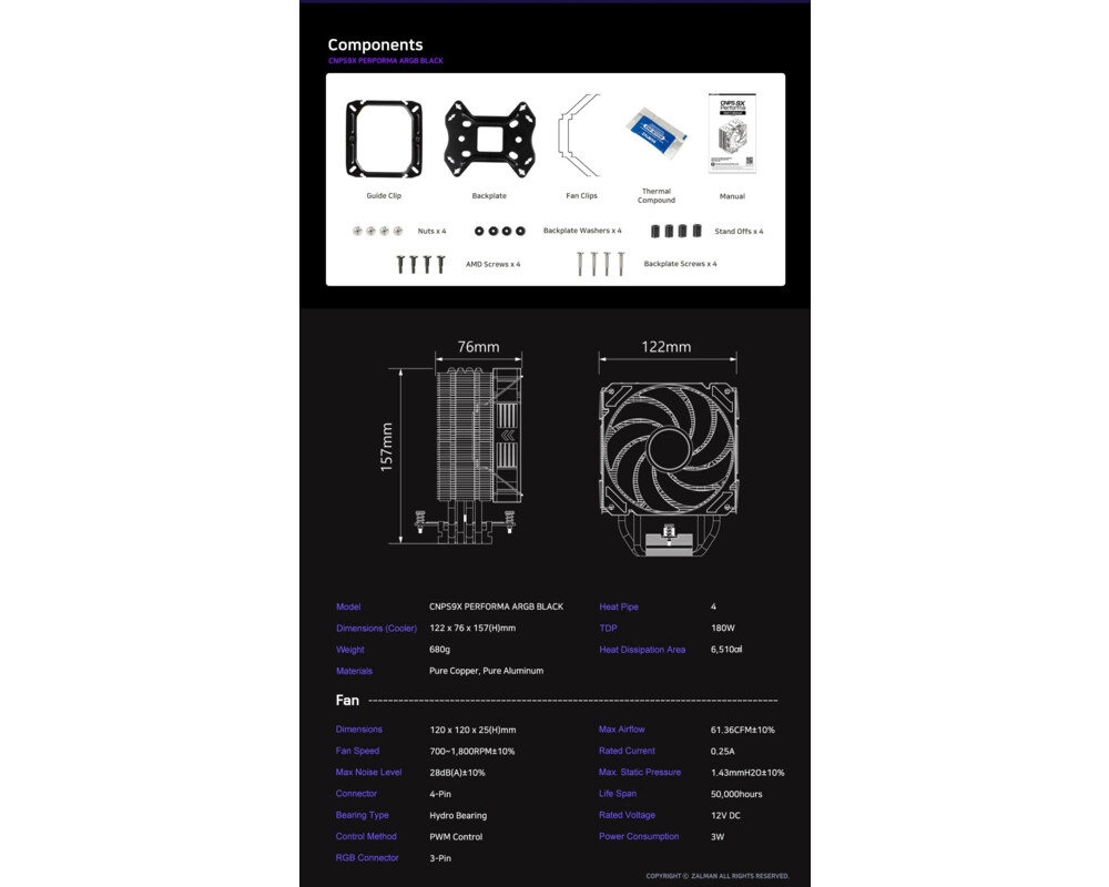Охладител за процесор Zalman CNPS9X PERFORMA ARGB BLACK - aRGB... 16