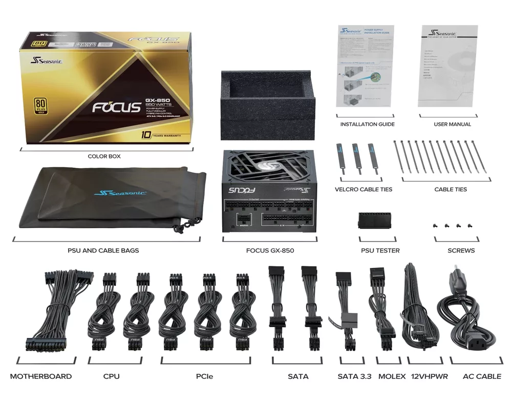 Захранване SEASONIC FOCUS GX-850 850W, 80+ Gold PCIe 5.0, Fully Modular 19