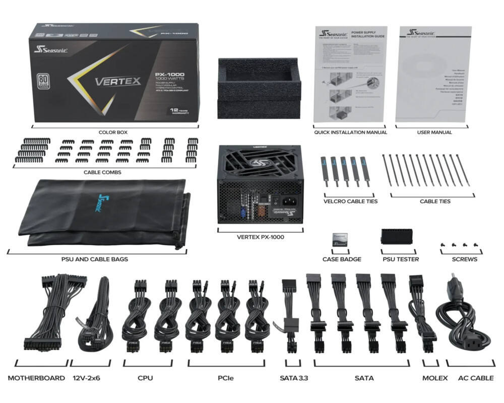 Захранване Seasonic VERTEX PX-1000, 1000W, 80+ Platinum, ATX 3.0, Fully Modular 26