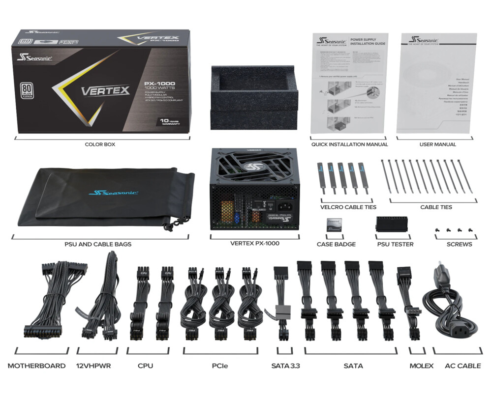 Захранване Seasonic VERTEX PX-1000, 1000W, 80+ Platinum, ATX 3.0, Fully Modular 15