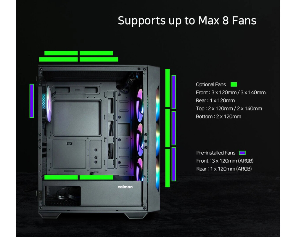 Кутия Zalman ATX - I3 NEO TG Black - aRGB 15