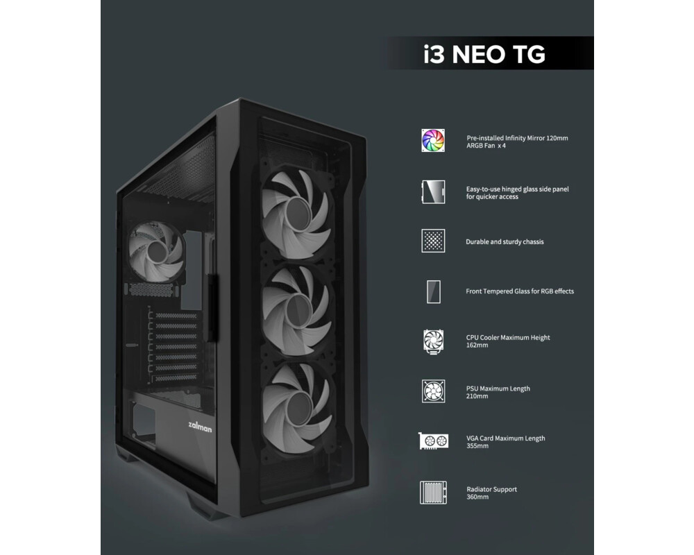 Кутия Zalman ATX - I3 NEO TG Black - aRGB 7