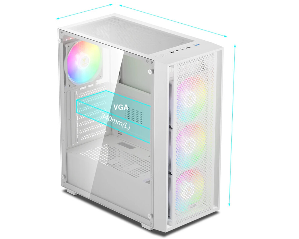 Кутия Gamdias ATX - AURA GC2 Elite White - Mesh 2