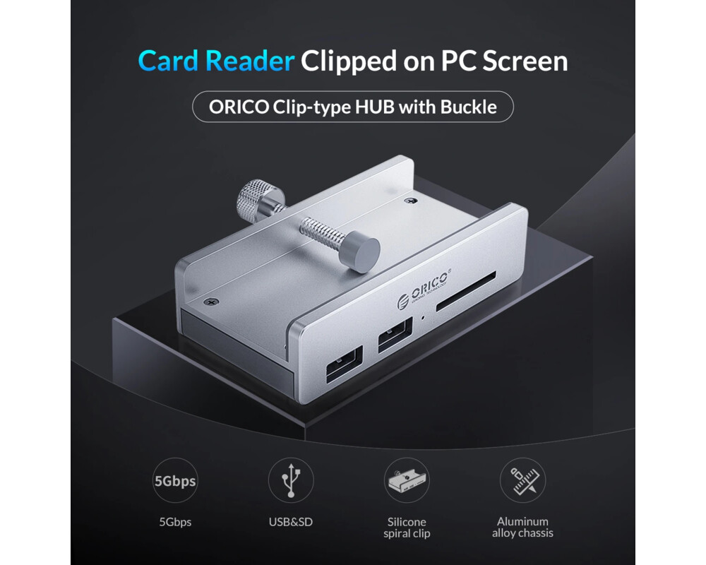 USB хъб Orico USB 3.0 HUB Clip Type 2 port 6