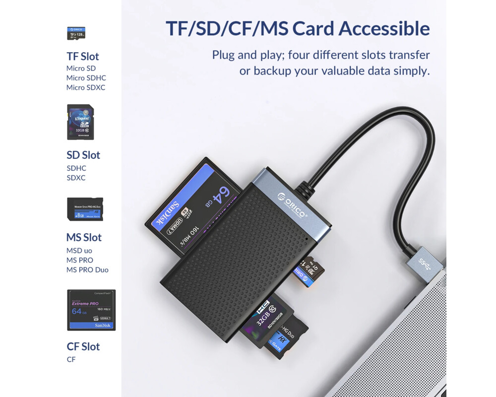 Четец за карти Orico Card Reader USB Type C - CL4T-C3-B... 7