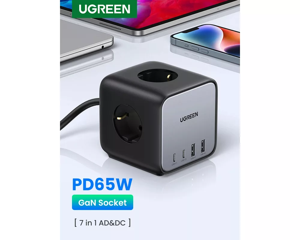 Разклонител Ugreen Power Strip DigiNest Cube 65W - 3 x Schuko 3