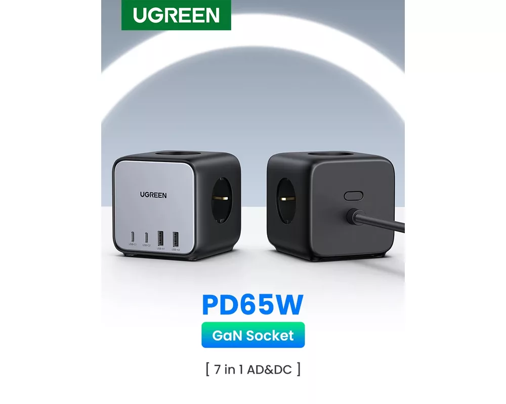 Разклонител Ugreen Power Strip DigiNest Cube 65W - 3 x Schuko 4
