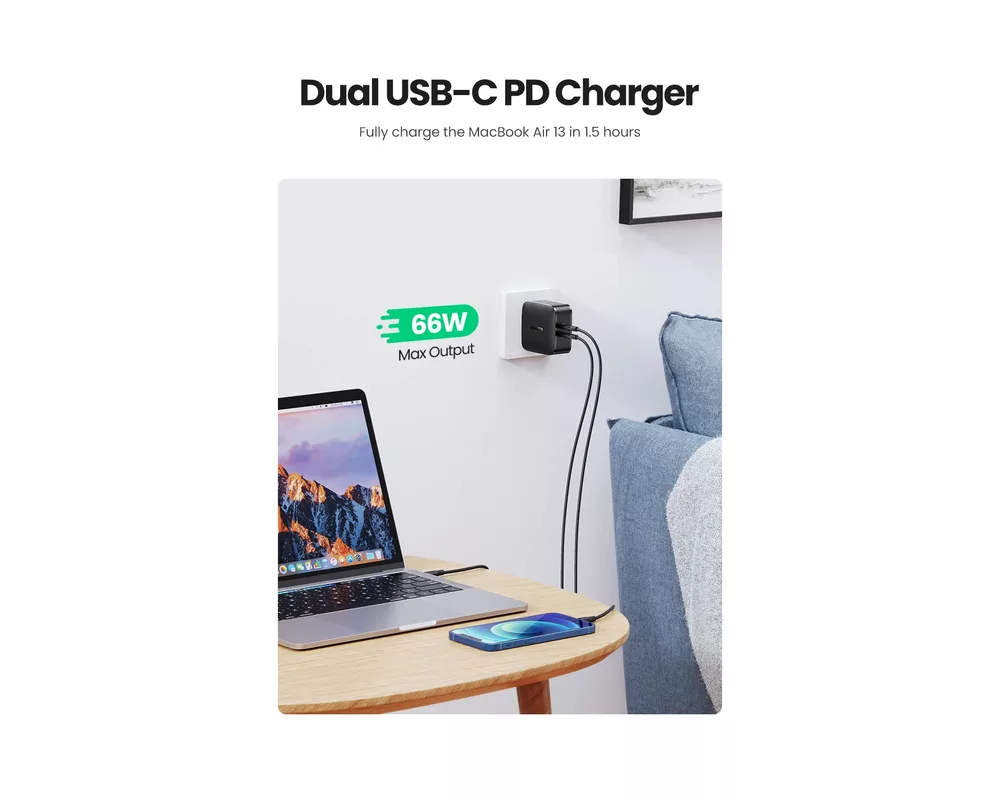 Зарядно Ugreen универсално за стена Charger Wall 65W GaN CD216 5