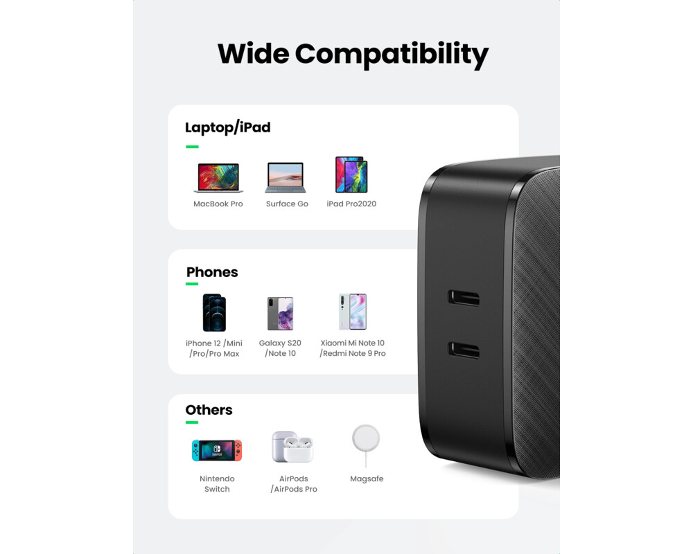 Зарядно Ugreen универсално за стена Charger Wall 65W GaN CD216 9