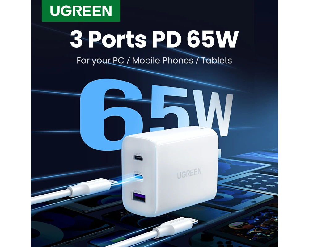 Зарядно Ugreen универсално за стена Charger Wall 65W GaN CD275 2