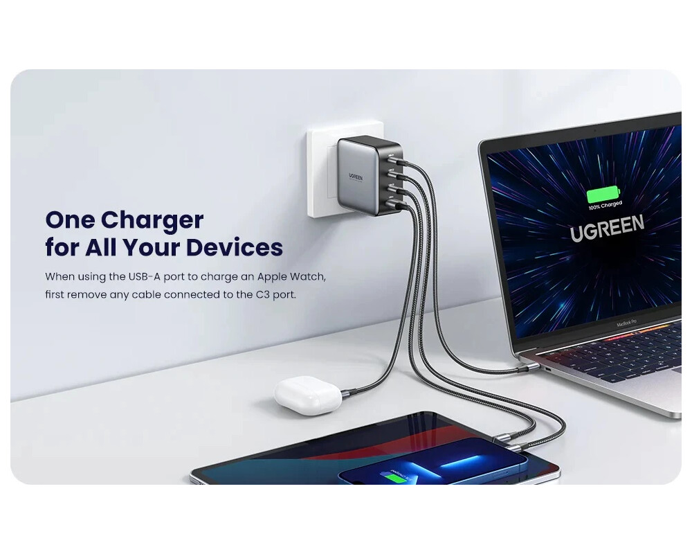 Зарядно Ugreen универсално за стена Charger Wall 100W GaN Nexode CD226 5