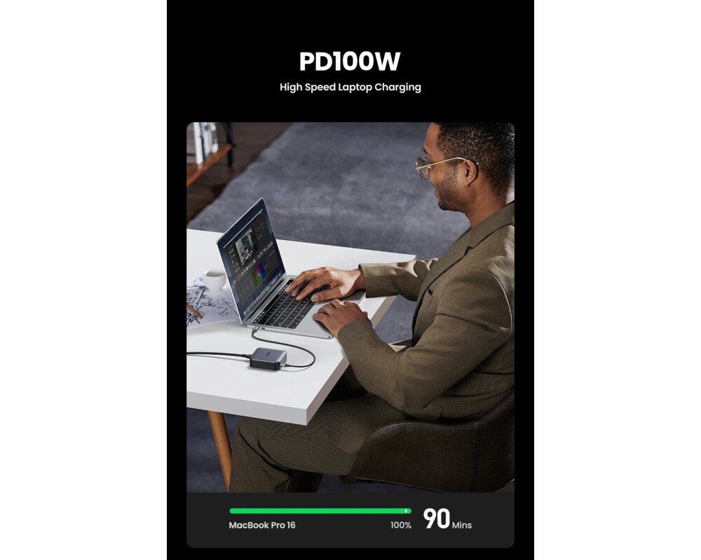 Зарядно Ugreen универсално за стена Charger Wall 100W GaN Nexode CD328 14