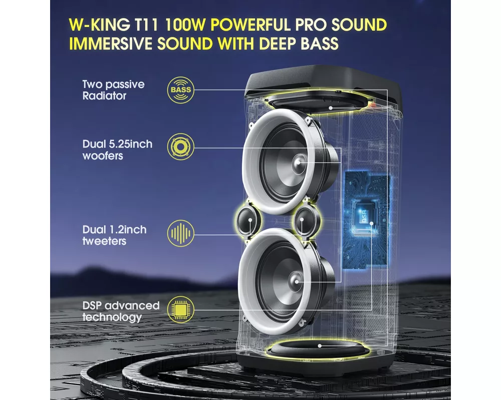 Тонколони W-King Блутут парти колона Bluetooth Party Speaker - T11 Black - 100W 12