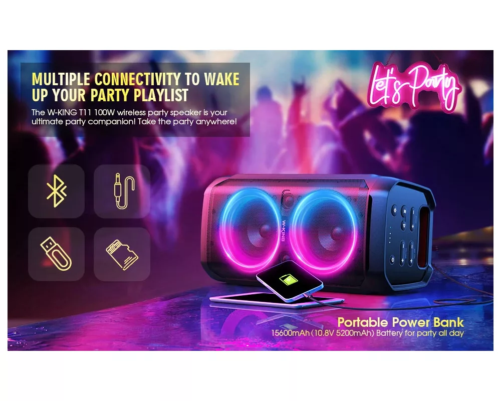 Тонколони W-King Блутут парти колона Bluetooth Party Speaker - T11 Black - 100W 9