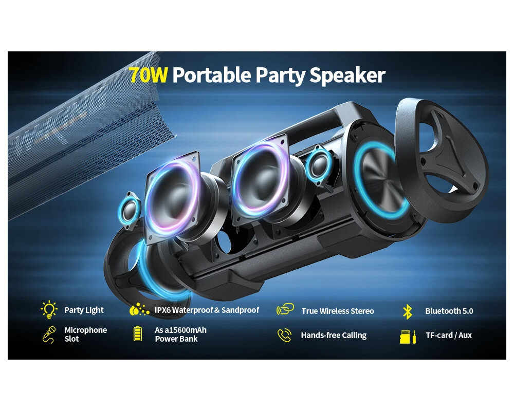 Тонколони W-King Блутут мобилна парти колонка Bluetooth Party Speaker - D10 Black - 70W 16