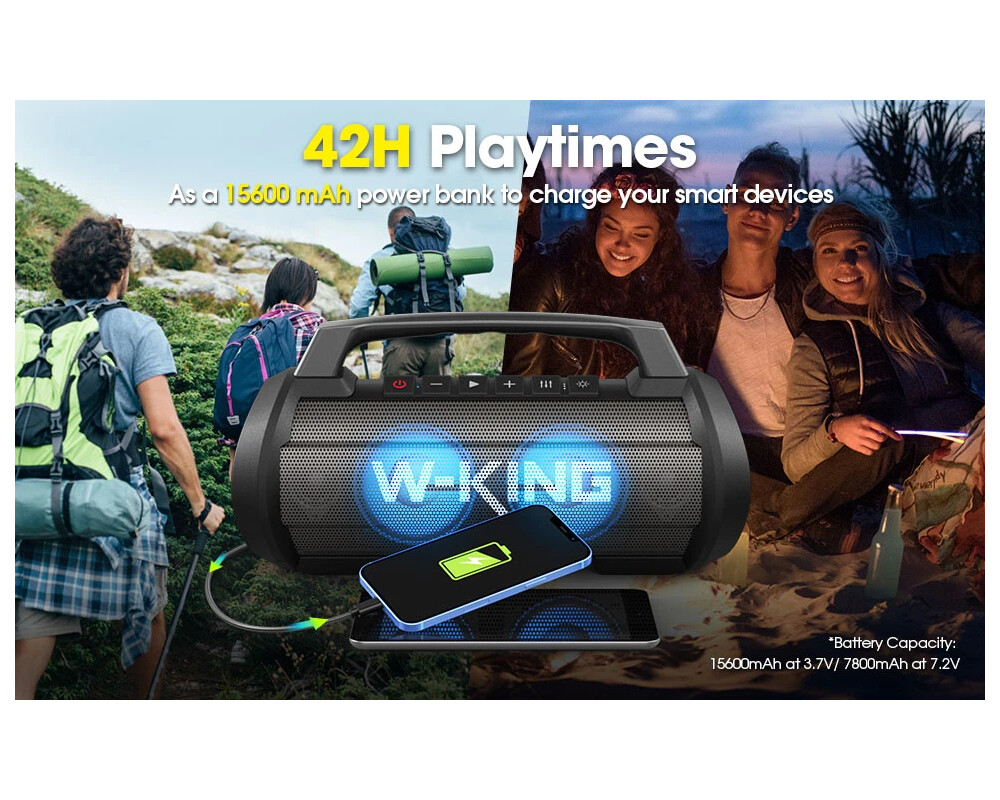 Тонколони W-King Блутут мобилна парти колонка Bluetooth Party Speaker - D10 Black - 70W 19