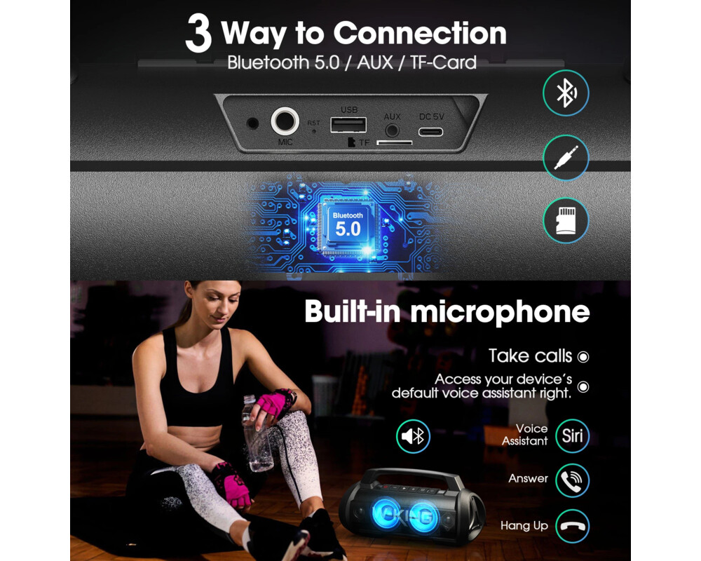 Тонколони W-King Блутут мобилна парти колонка Bluetooth Party Speaker - D10 Black - 70W 9