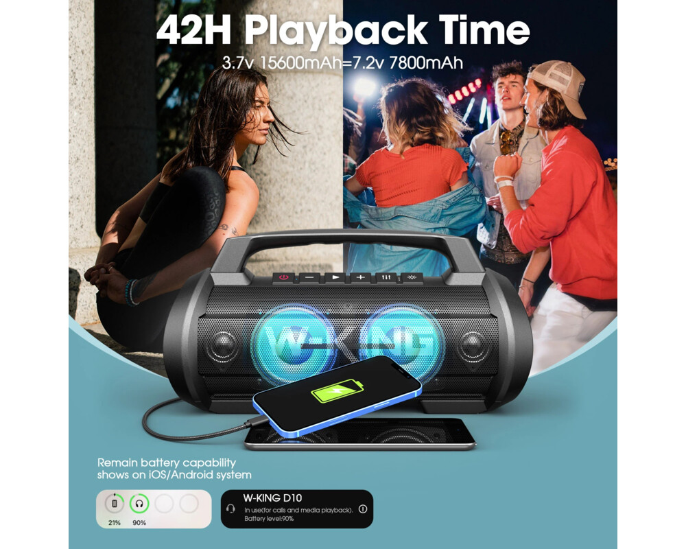 Тонколони W-King Блутут мобилна парти колонка Bluetooth Party Speaker - D10 Black - 70W 8