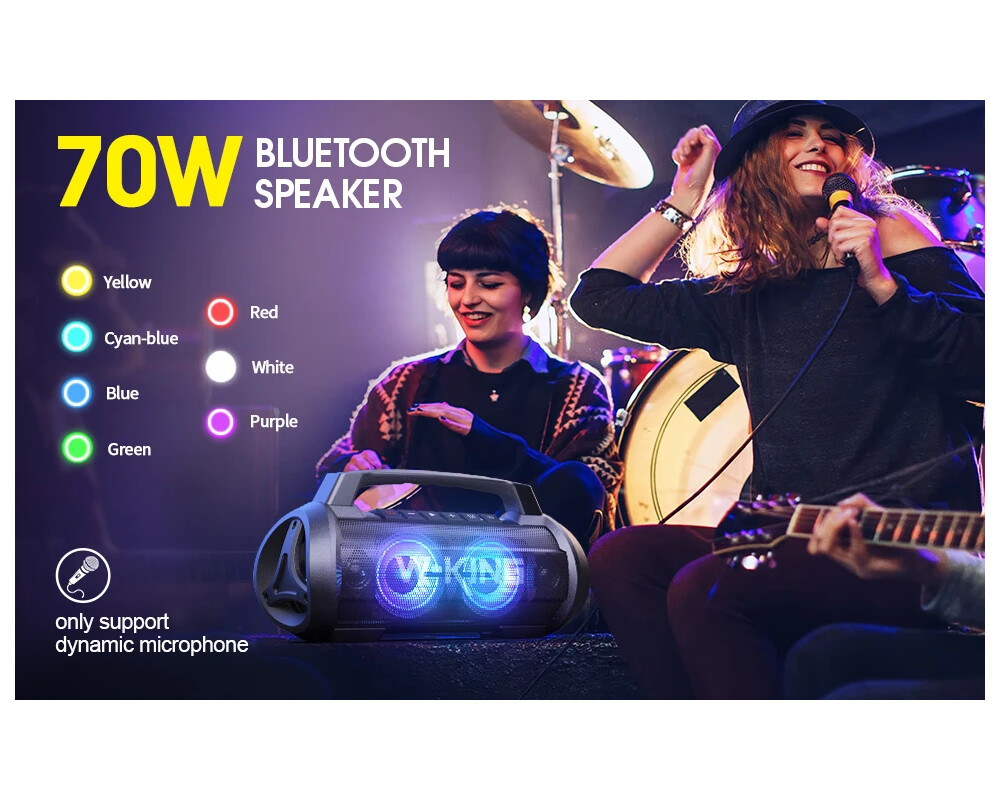 Тонколони W-King Блутут мобилна парти колонка Bluetooth Party Speaker - D10 Black - 70W 2