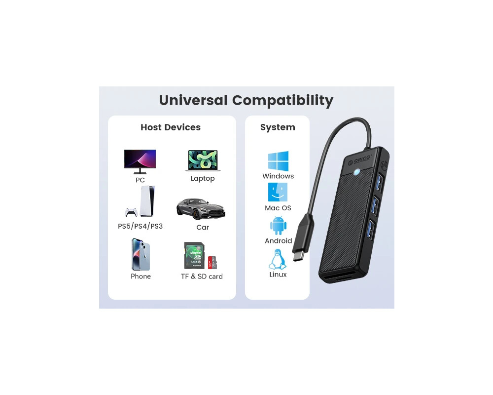 USB хъб Orico USB3.1 HUB Type-C - 3 x USB3.0 4