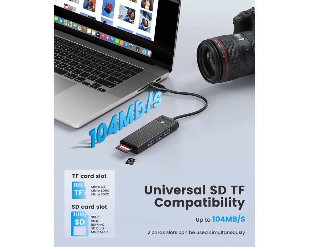 USB хъб Orico USB3.1 HUB Type-C - 3 x USB3.0 8