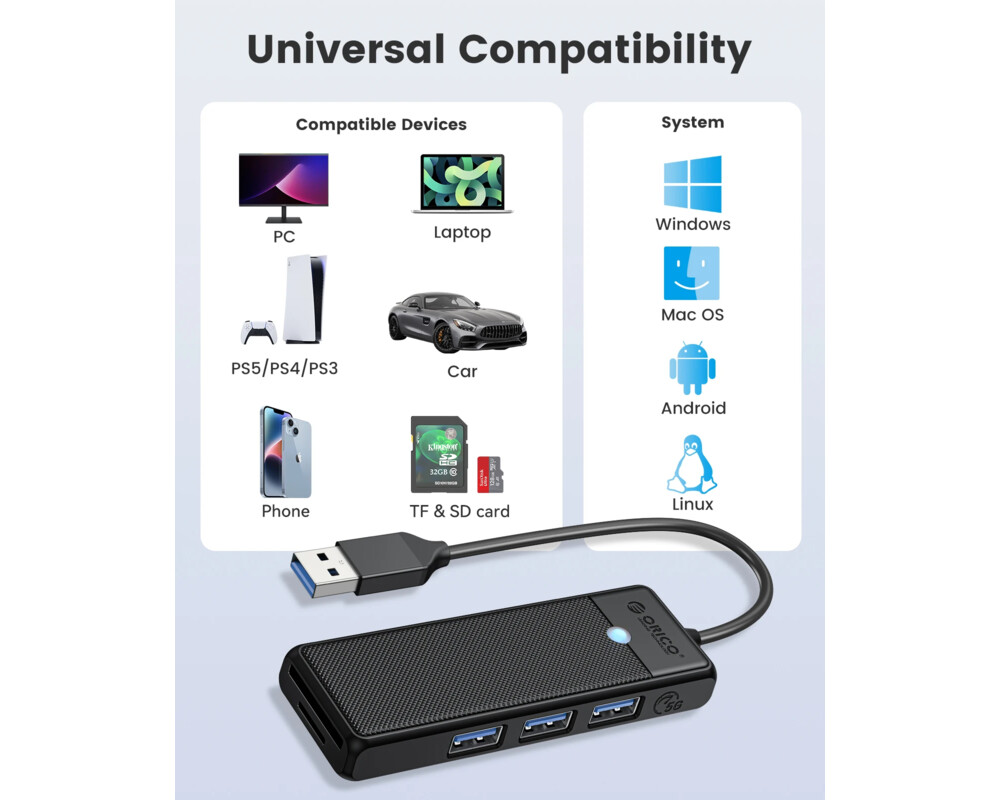 USB хъб Orico USB3.0 HUB - 3 x USB3.0 4