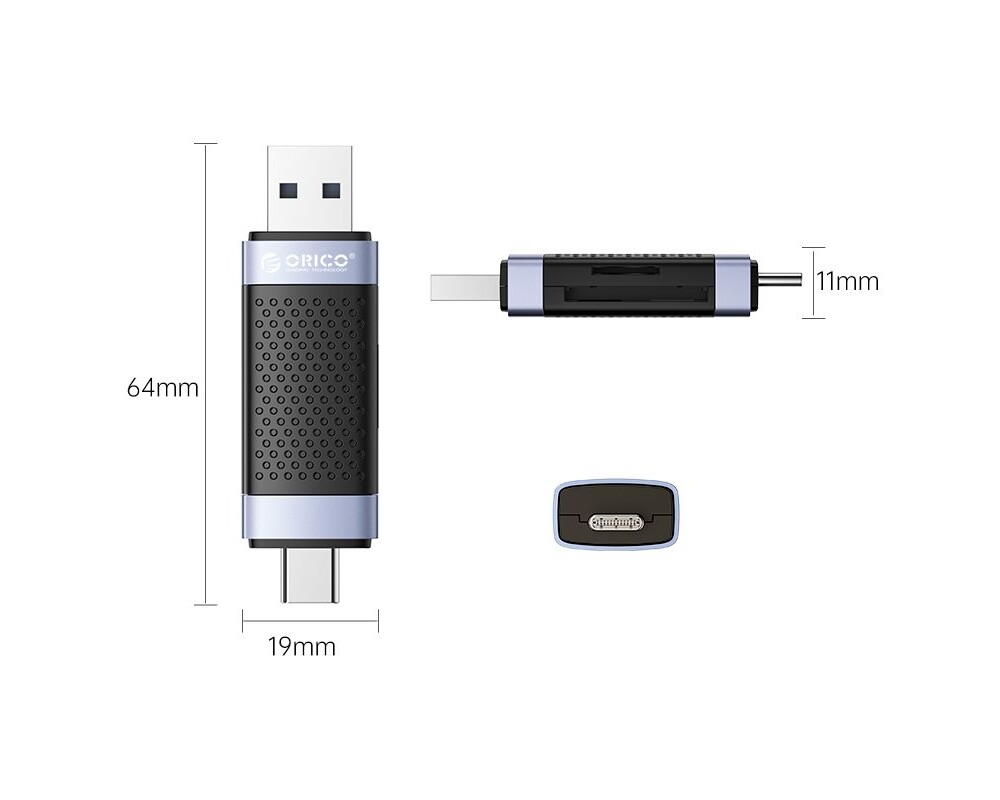 Четец за карти Orico Card Reader USB Type C/A Black - C... 2