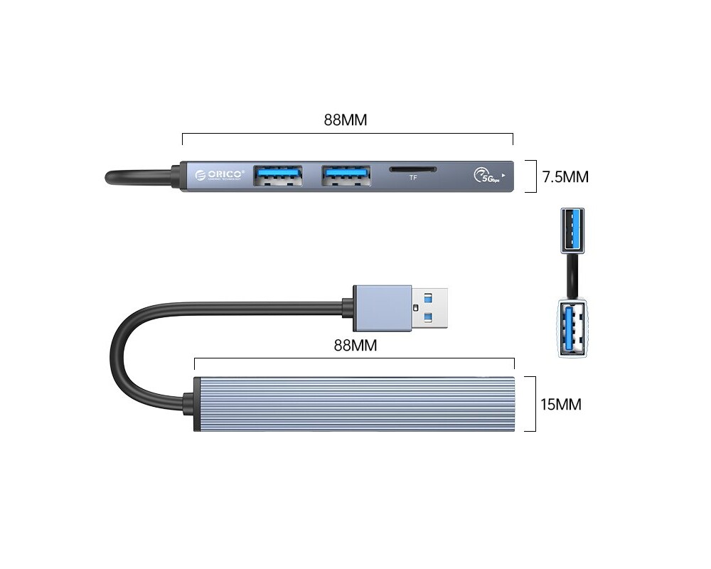 USB хъб Orico USB3.0/2.0 HUB 3 port + card reader 3