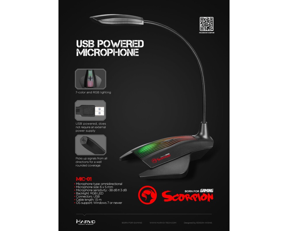 Микрофон Marvo геймърски Gaming Microphone RGB US... 4