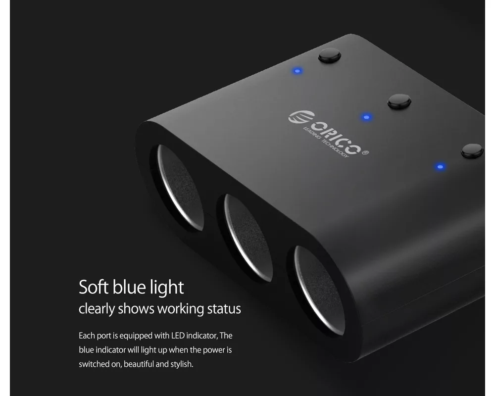 Зарядно Orico разклонител за запалка за кола Car Cigarette Lighter 3 Ports + 2xUSB 10