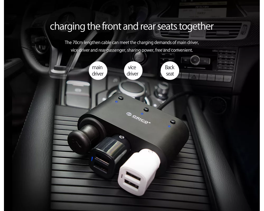 Зарядно Orico разклонител за запалка за кола Car Cigarette Lighter 3 Ports + 2xUSB 8