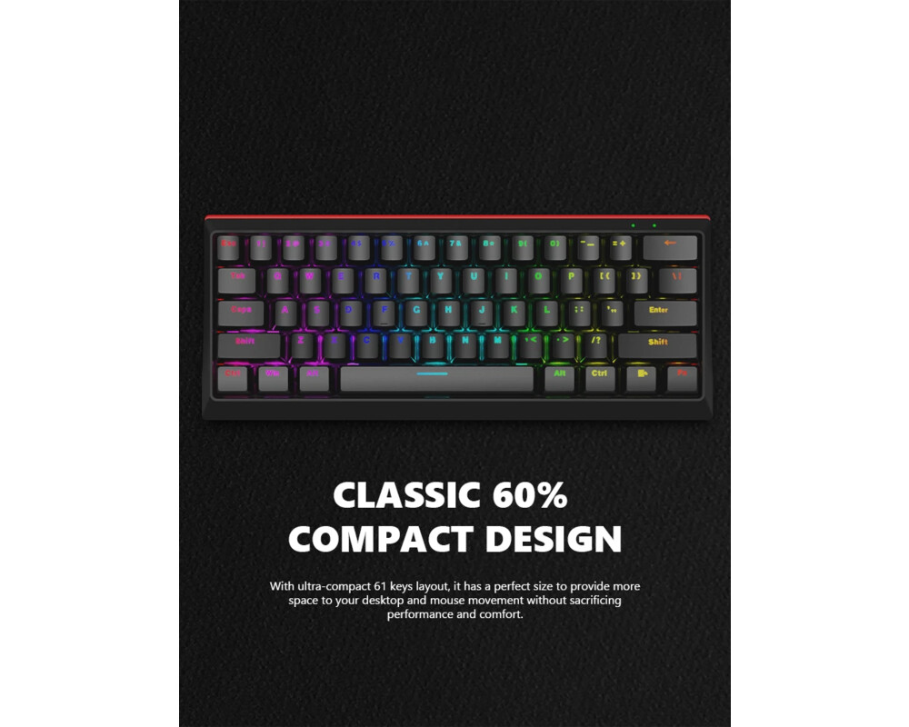 Клавиатура Marvo геймърска клавиатура Gaming Mechanical keyboard 61 keys TKL - KG962G - RED switches 7